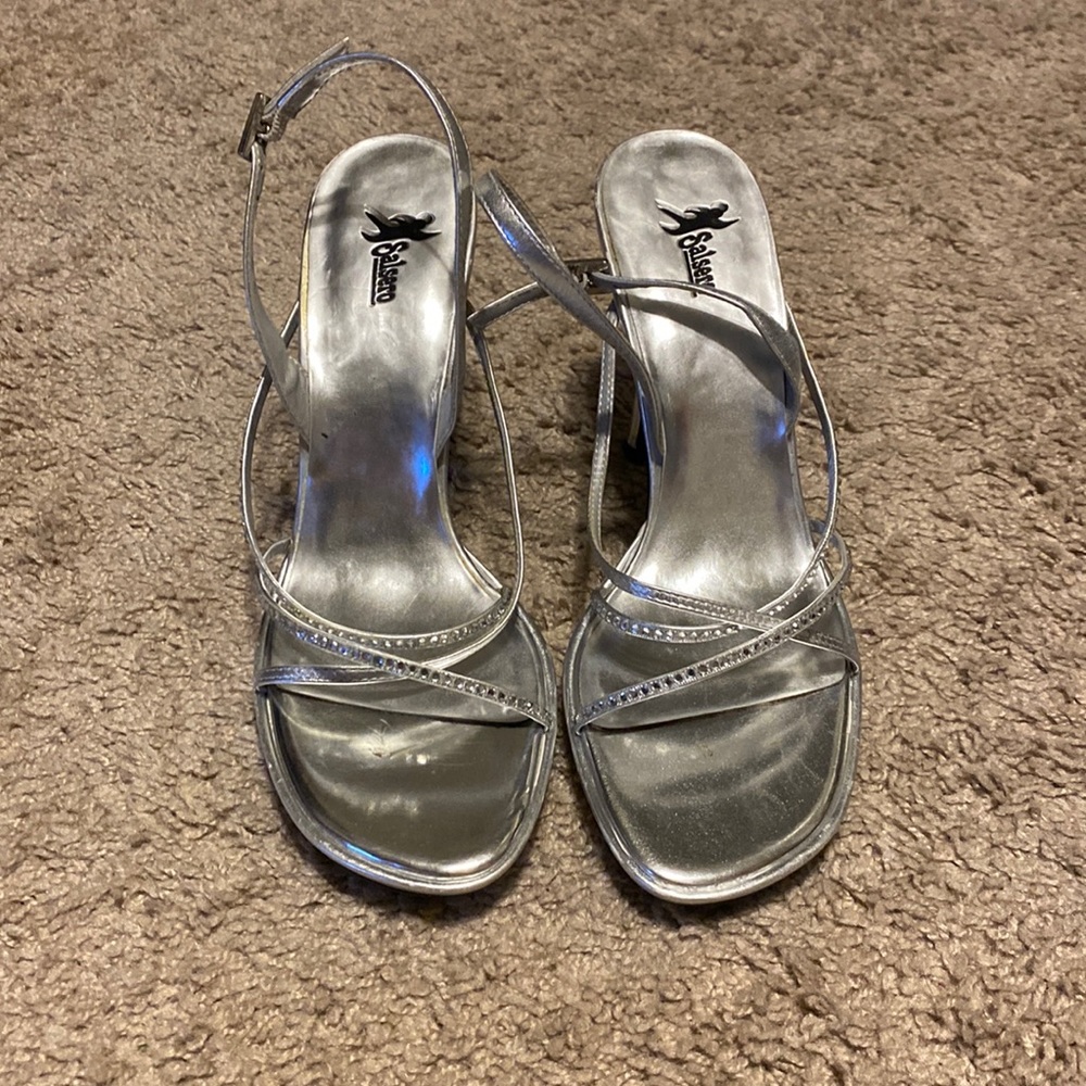 Silver heels.  Size 9